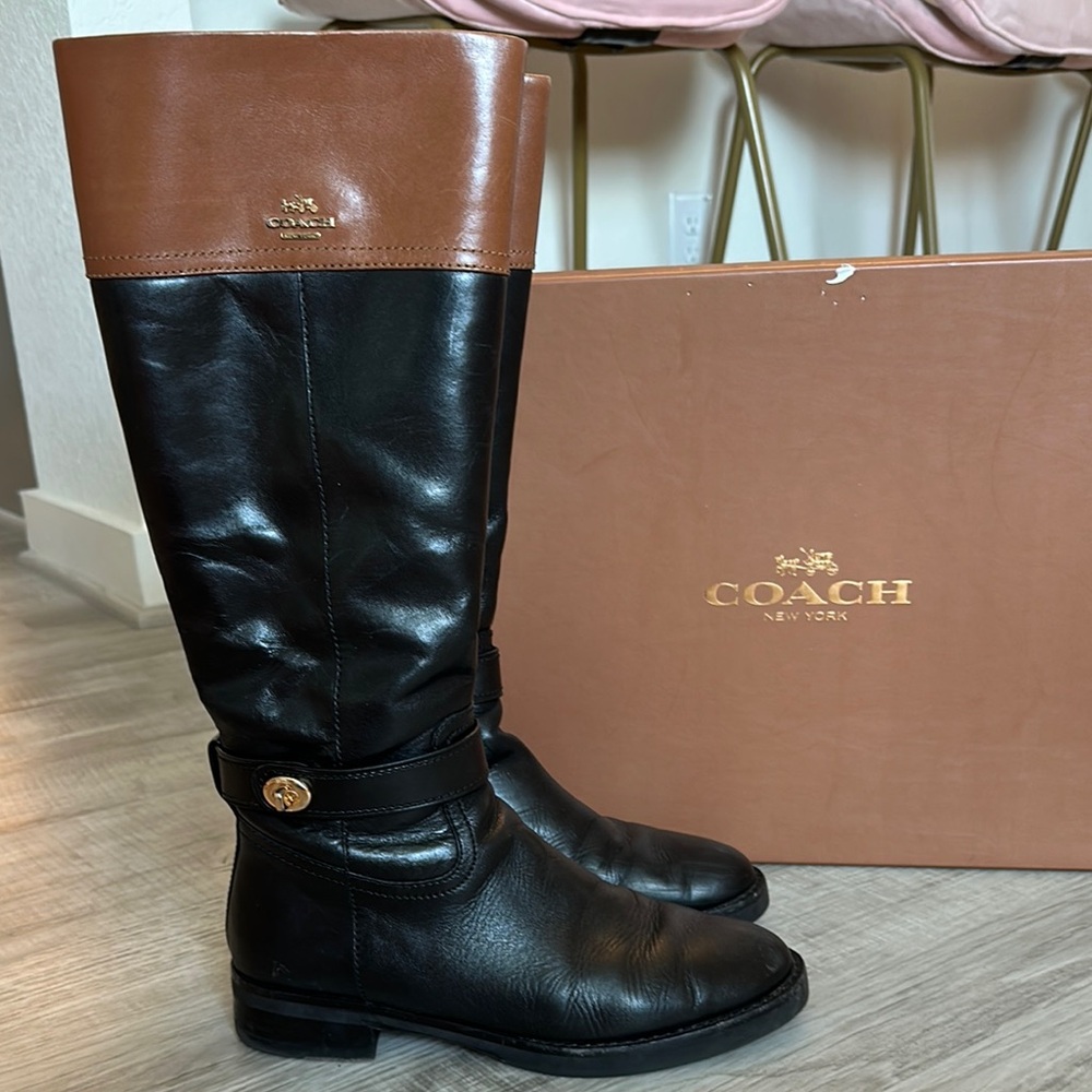 Coach Black and Tan Leather Boots